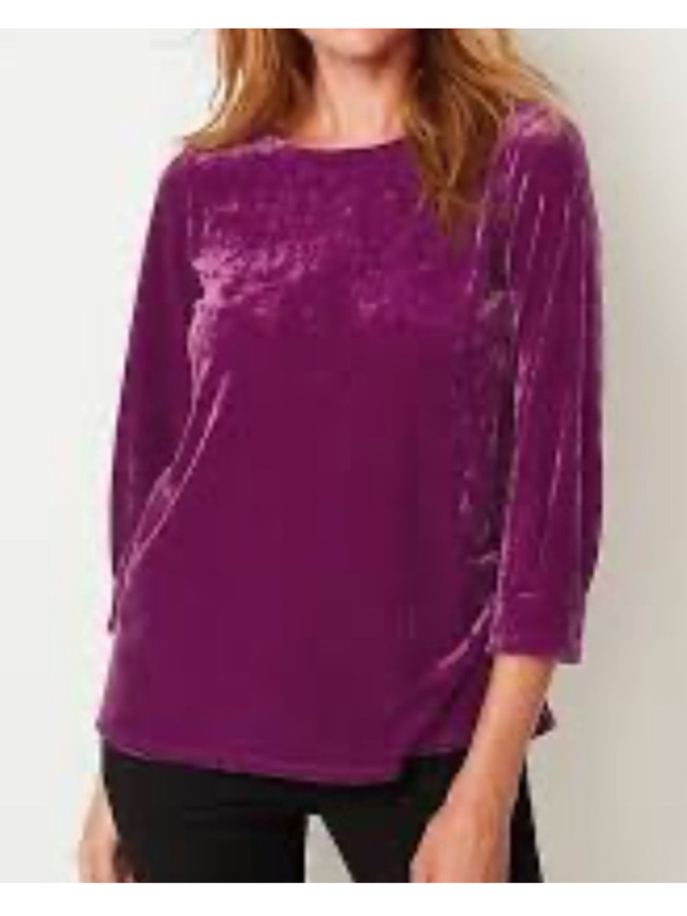 J. Jill Crushed Velvet Women’s Scoop Neck Top  3/4 sleeve Magenta purple size PM